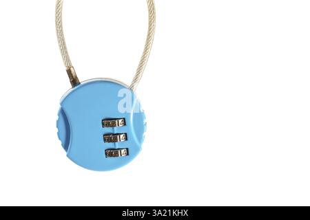 Close-up of a blue combination padlock with numbers isolated on a white background and space for text Stock Photo