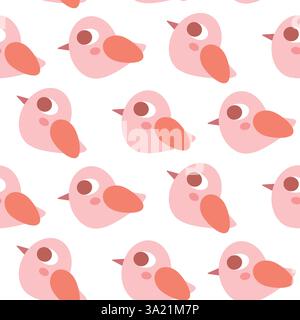 Seamless Pattern Featuring Cute Pink Birds with Orange Beaks on White Background Stock Vector