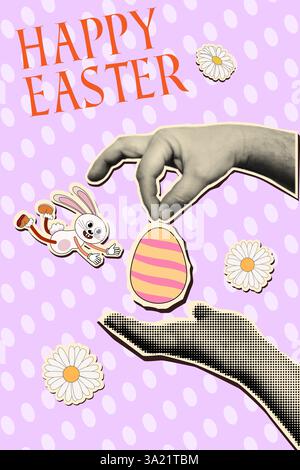 Happy Easter halftone retro collage poster Stock Vector