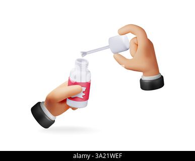 3D bottle with stationery corrector in hands Stock Vector