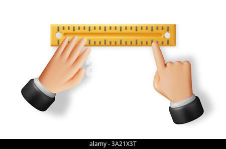 3D plastic measuring ruler in hands Stock Vector