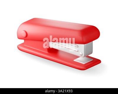 3D Red plastic stapler isolated on white. Stock Vector
