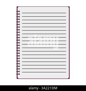Notebook vector icon. Spiral bound paper. Lined writing pages. Stationery school supply. Stock Vector