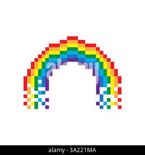 Pixel art rainbow. Color spectrum arch. Retro vector design. White background. Stock Vector