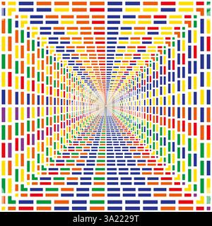 Geometric tunnel effect. Colorful perspective grid. Abstract square illusion. Optical depth pattern Stock Vector