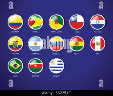 South american round flags collection vector Stock Vector