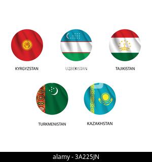 round flags of central asia countries as badges Stock Vector