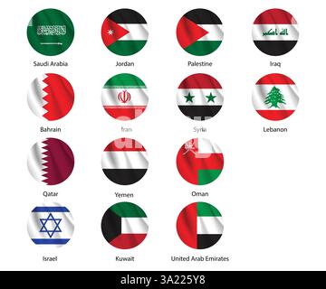 round flags of middle east countries as fabric vector design template Stock Vector
