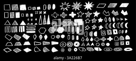 Set of abstract geometric basic shapes drawn with pastel white color or charcoal. Hand drawn paint quote frame collection. Empty monochrome speech Stock Vector
