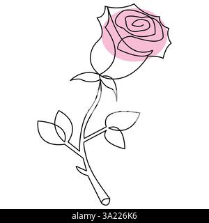 Continuous single line art drawing vector illustration of style rose Flower Stock Vector