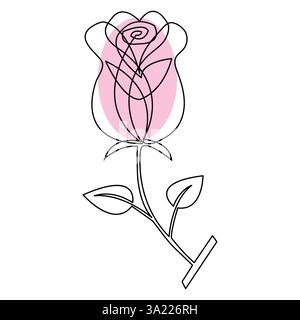 Continuous single line art drawing vector illustration of style rose Flower Stock Vector