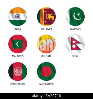 round flags of south asia countries as badges Stock Vector