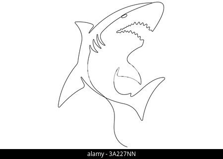 One continuous single line art drawing of shark sea fish underwater outline vector minimalist illustration Stock Vector