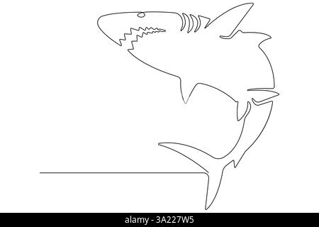 One continuous single line art drawing of shark sea fish underwater outline vector minimalist illustration Stock Vector