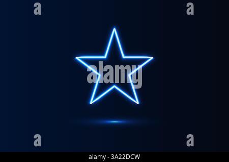 Neon Glow blue light geometric shape star and shadow. Vector illustration Stock Vector