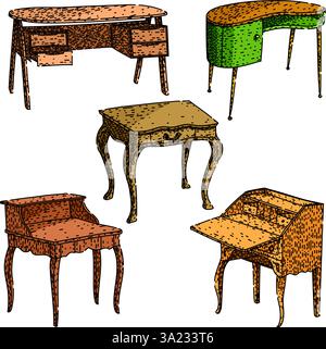 desk set sketch hand drawn vector Stock Vector