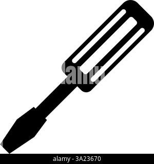 Vector illustration of a black flathead screwdriver icon. Stock Vector