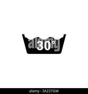 Delicate Gentle Thirty Degrees Washing Laundry Solid Flat Vector Icon Isolated on White Background. Stock Vector
