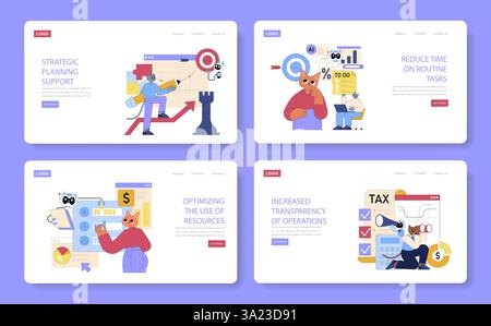 AI for Managers concept. A creative approach to utilizing AI tools for efficient management. Focuses on strategic planning, time reduction in tasks, resource optimization, and transparency in operations. Vector illustration. Stock Vector