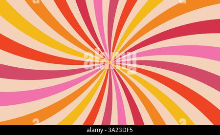 Colorful wavy abstract background with stripes, rays of sunburst. Striped starburst halftone. Retro background with flash. Stock Vector