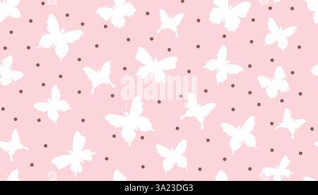 Cute butterfly silhouettes seamless pattern with pink background. Stylish cute butterfly illustration for fabric design, wallapper or wrapping paper. Stock Vector