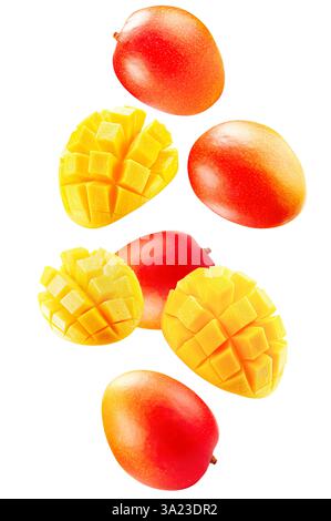 falling mangoes isolated on a white background. Stock Photo
