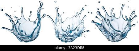 set of water splashes isolated on white background. 3d render. Stock Photo