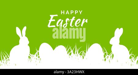 Easter background with eggs and bunnies in grass Stock Vector