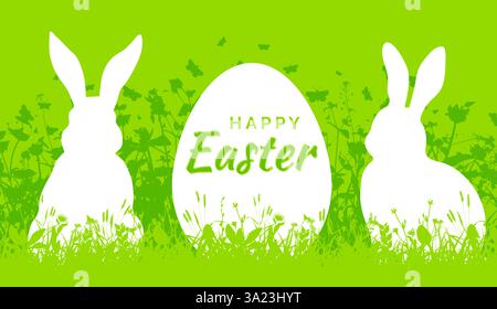 Happy Easter greeting card with Easter egg and bunnies Stock Vector