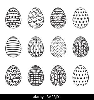 Easter eggs set for coloring book page. Vector illustration Stock Vector