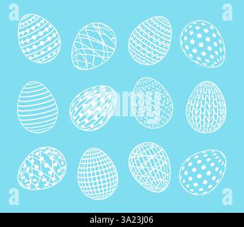 White Easter eggs set with on blue background. Vector illustration Stock Vector