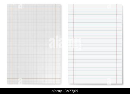lined and squared sheetsisolated on white background Stock Photo