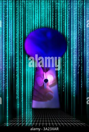 Keyhole inside digital device, cyber security concept Stock Photo