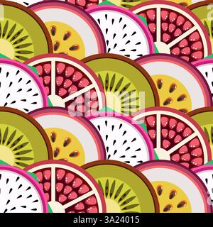 Exotic fruit slices seamless botanical pattern vector illustration Stock Vector