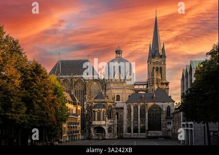Aachen Cathedral, north side at sunset. Aachen, North Rhine-Westphalia, Germany, Europe Aachen Cathedral at sunset. Aachen, North Rhine-Westphalia, Ge Stock Photo