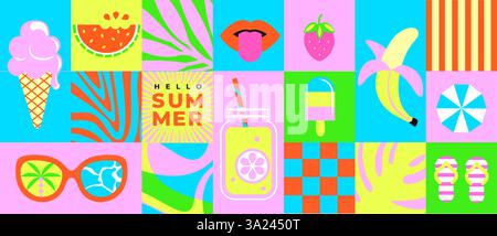 Summer geometric tile banner. Stock Vector