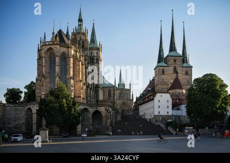 Erfurt Cathedral and Severikirche seen from the Domplatz, Erfurt, state capital, Free State of Thuringia, Germany, Europe Stock Photo