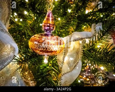 Christmas ornament decoration hanging on a tree. Stock Photo