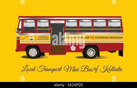 Kolkata Mini Bus – Sakherbazar to Howrah Maidan Stock Vector