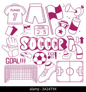 Football Sports Doodle Illustrations. hand drawn soccer football scribbles vector. football doodle art vector Stock Vector