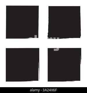 Four black squares. Irregular edge design. 2x2 grid layout. Vector shapes. Stock Vector