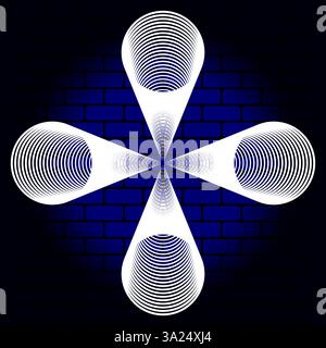 Optical tunnel art. Geometric depth illusion. Abstract vortex shape. Blue dark background. Stock Vector