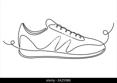 Continuous single one line drawing of casual sneakers shoes minimalism design outline vector illustration Stock Vector