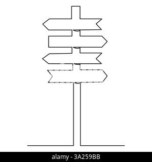 Road direction continuous one line drawing of signpost arrows to the left and right outline vector illustration Stock Vector
