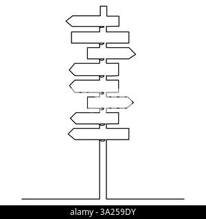 Road direction continuous one line drawing of signpost arrows to the left and right outline vector illustration Stock Vector