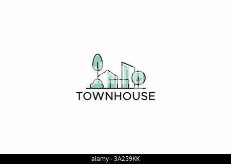 Town House Logo Simple Green Property and Real Estate Branding Concept Stock Vector