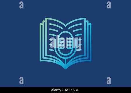 Audio Education Logo with Abstract Book and Microphone Record Sign Symbol Stock Vector