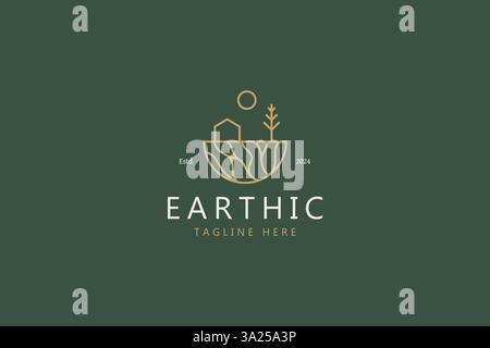 House Sun Tree Illustration Simple Logo On The Earth Organic Life Style Stock Vector