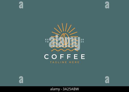 River and Coffee Bean Concept Logo Branding Cafe Shop Nature Sign Symbol Stock Vector