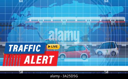 Vector illustration depicting a traffic alert with a reporter and ...